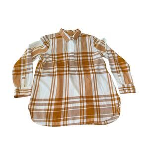 Liz Claiborne Orange Plaid Button Front Shirt L Long Sleeve Fall Casual Top